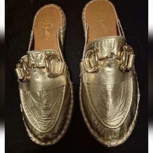 42 Gold Slip On Loafers With Horsebit Accent Size 38